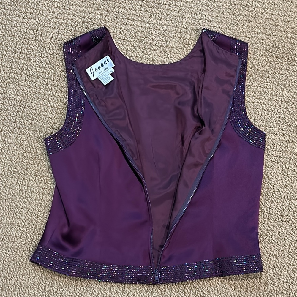 Jovani Vintage Purple Silk Beaded 3 piece Wedding Mother Dress Suit size 10 - Picture 13 of 17